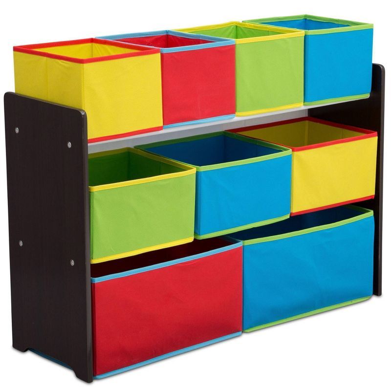 Dark Chocolate 9-Bin Kids Toy Organizer with Fabric Bins