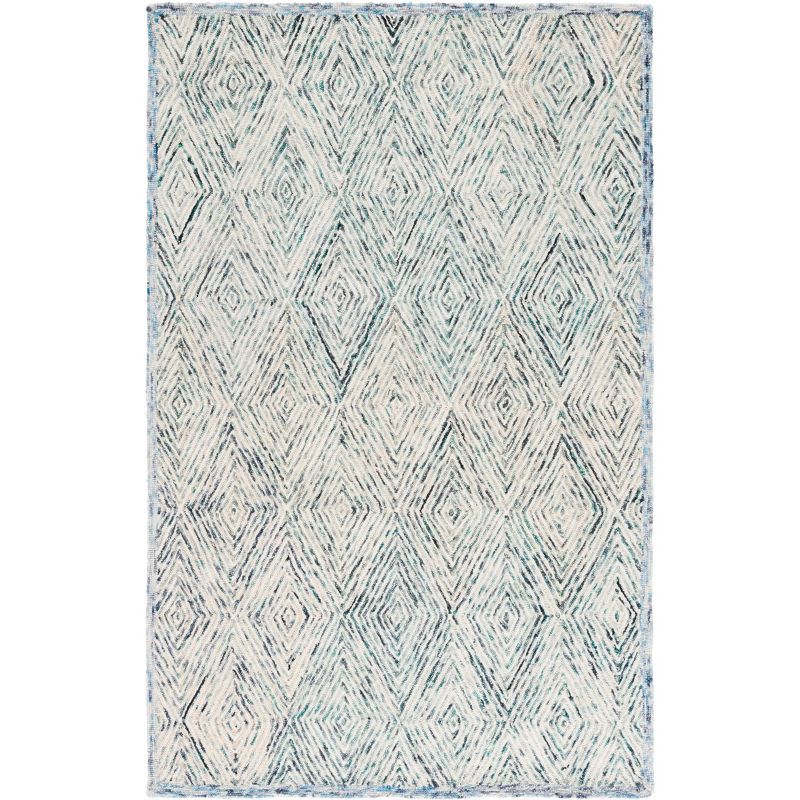 Handmade Blue Wool Tufted Rectangular Area Rug 3' x 5'