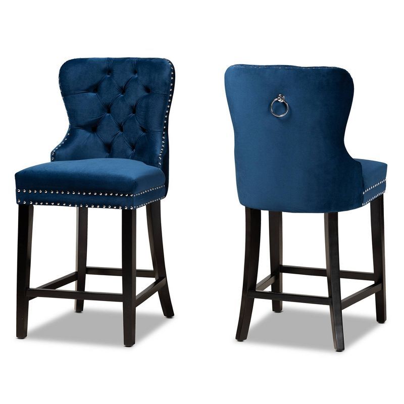 Howell Blue Velvet Upholstered Wood Counter Stools, Set of 2