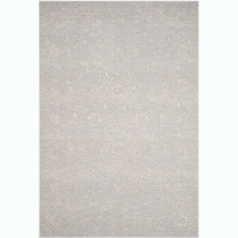 Light Grey and Cream Rectangular Synthetic Area Rug