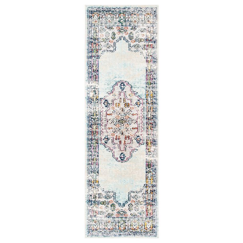 Blue and Grey 2'2" x 7' Hand-knotted Oriental Runner Rug