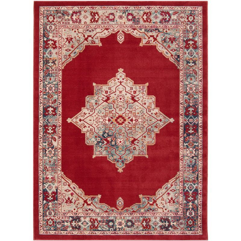 Merlot Red and Aqua Rectangular Cotton Area Rug 5' x 7'