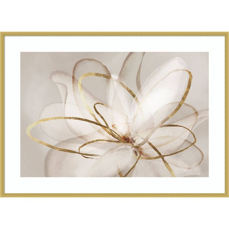 41" x 30" Gold and White Floral Print with Hardwood Frame