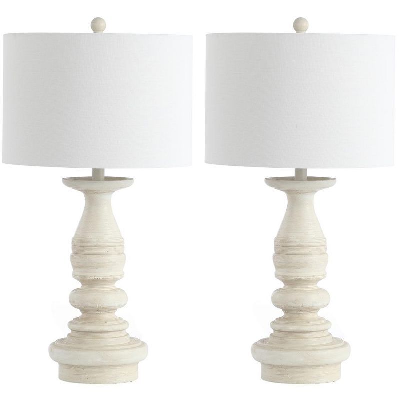 Jareth White Wash Traditional Table Lamp Set with Cotton Shade