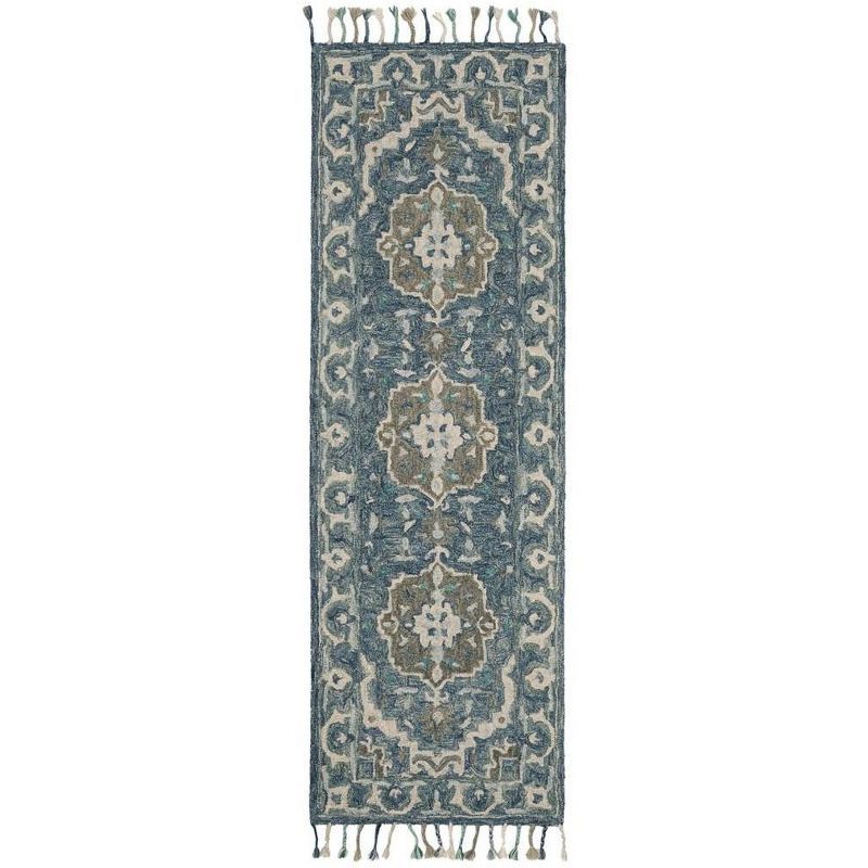 Hand-Tufted Rustic-Chic Blue Floral Wool Runner Rug - 27in x 6in