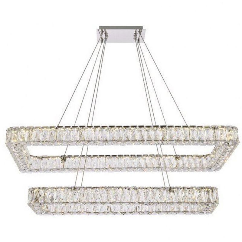 Monroe 42" Chrome LED Double Rectangle Crystal Pendant