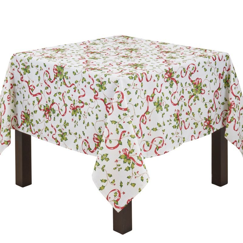 Square White and Red Fabric Holiday Tablecloth