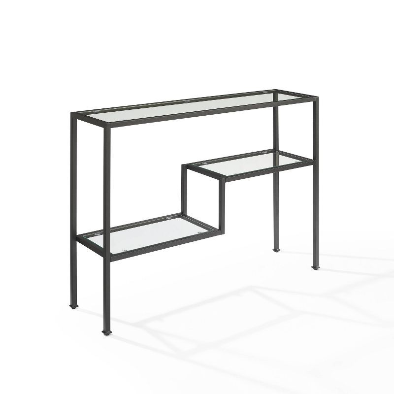 Matte Black Steel and Glass Console Table with Storage