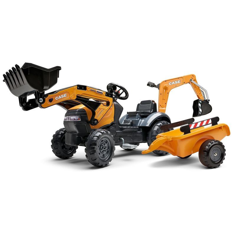 Case Construction Orange Pedal Backhoe with Rear Excavator and Trailer