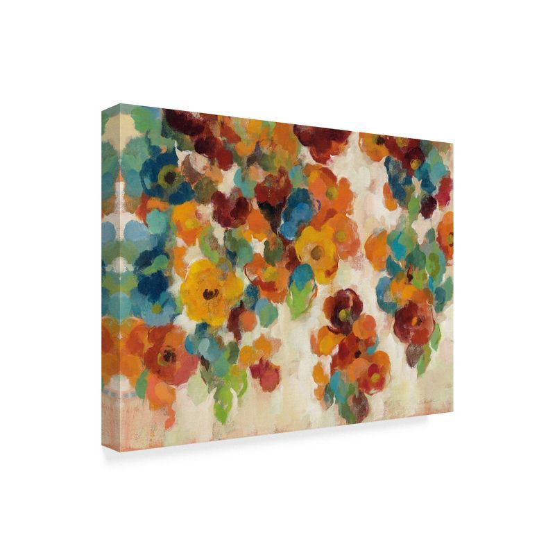 Silvia Vassileva 24x32 Spice and Turquoise Floral Canvas Art