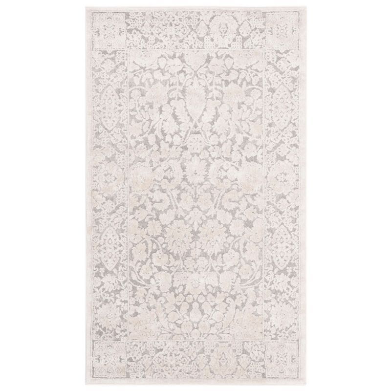 Light Grey and Cream Floral Synthetic Runner Rug, 2'3" x 6'