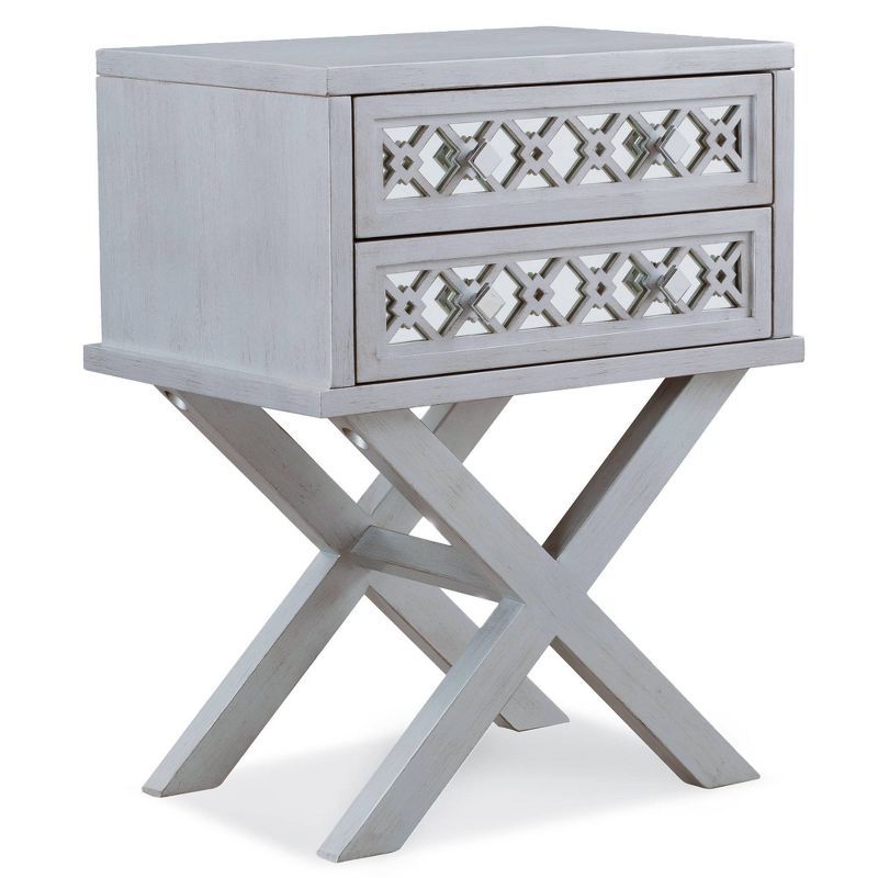 Silver Leaf Mirrored 2-Drawer X Base Nightstand