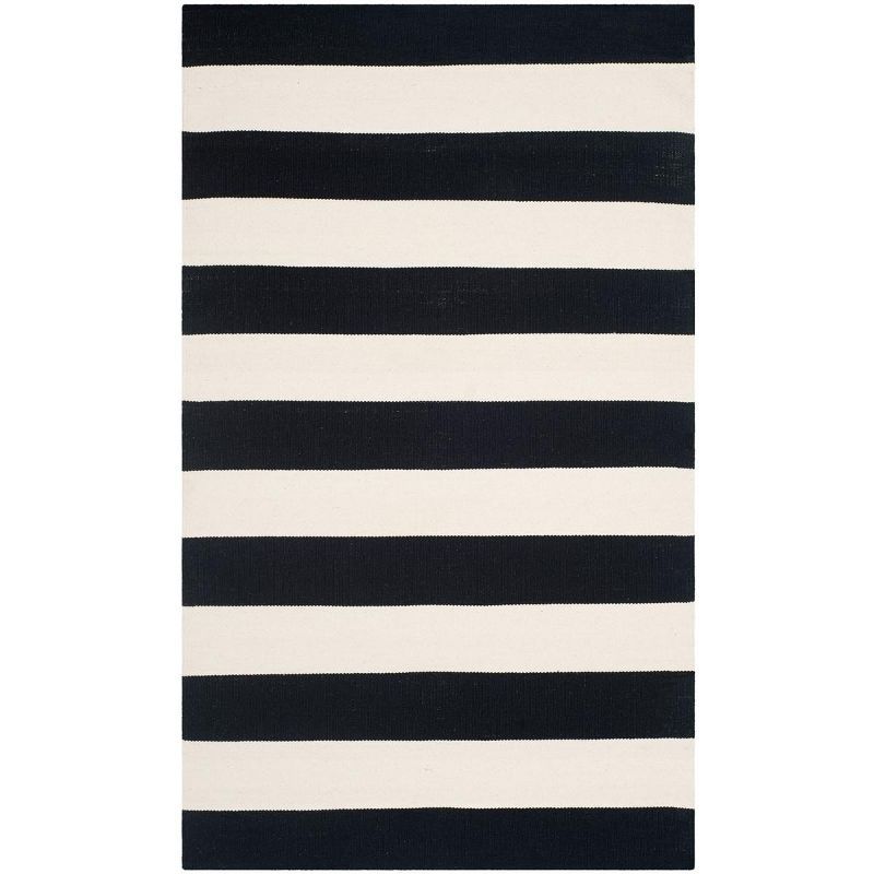 Mati Coastal Black Stripe Handwoven Wool-Cotton Runner Rug