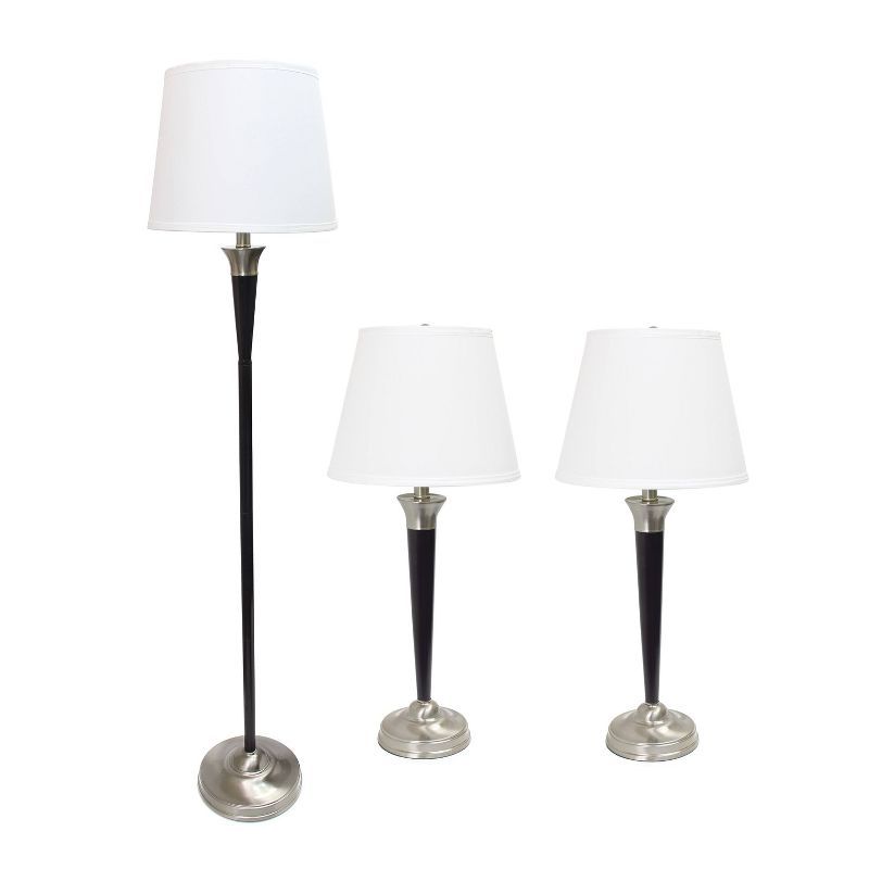 Malbec Black and Brushed Nickel 3-Piece Lamp Set with Cream Shades