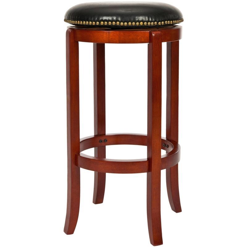 Ellwood Light Cherry and Black Leather Swivel Counter Stool