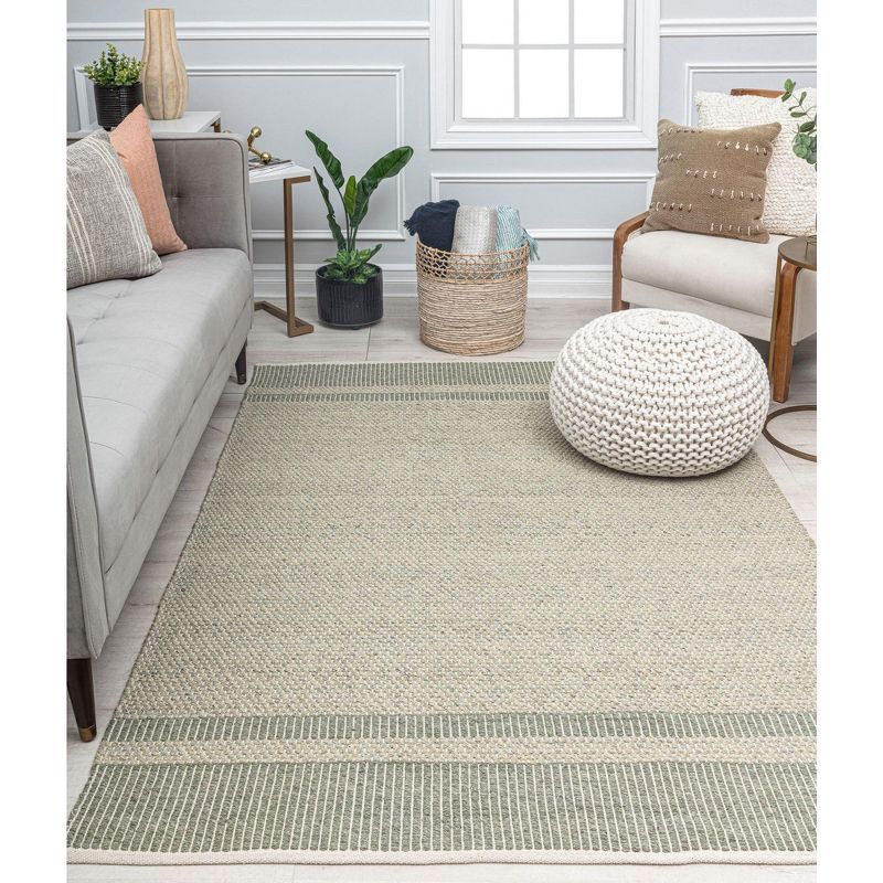 Gray and Olive Handwoven Wool 8' x 10' Area Rug