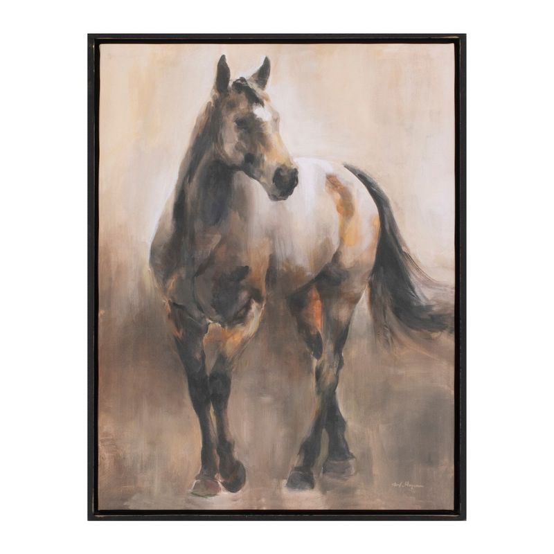 Elegant Brown and Black Horse Canvas Art with Fir Wood Frame