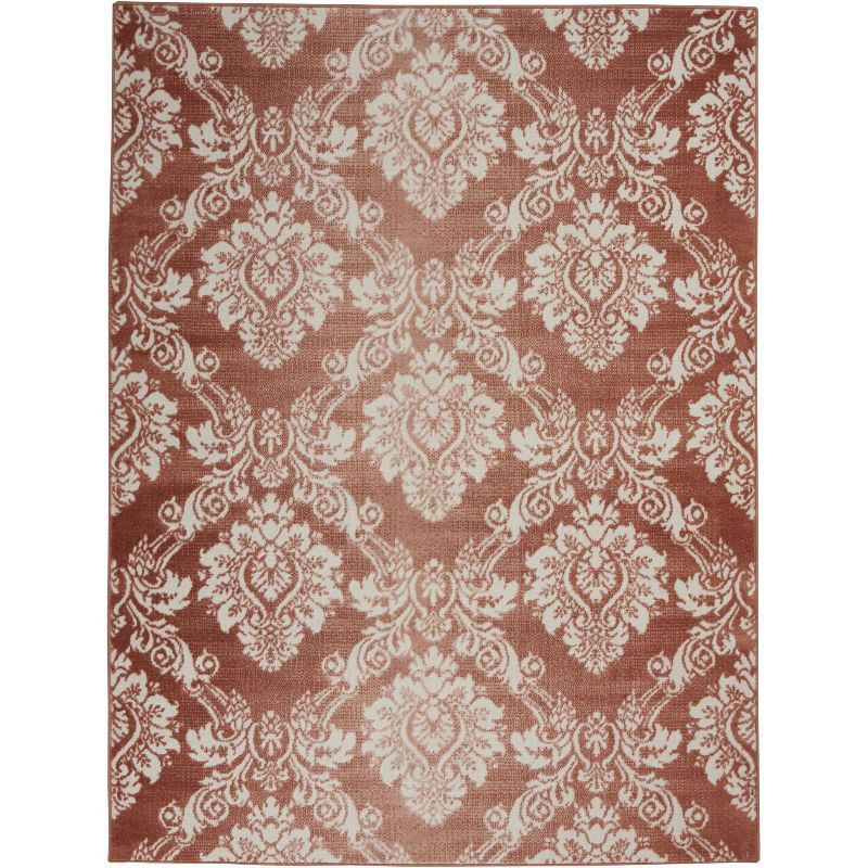 Elation Brick Ivory Floral Damask 63'' Synthetic Area Rug