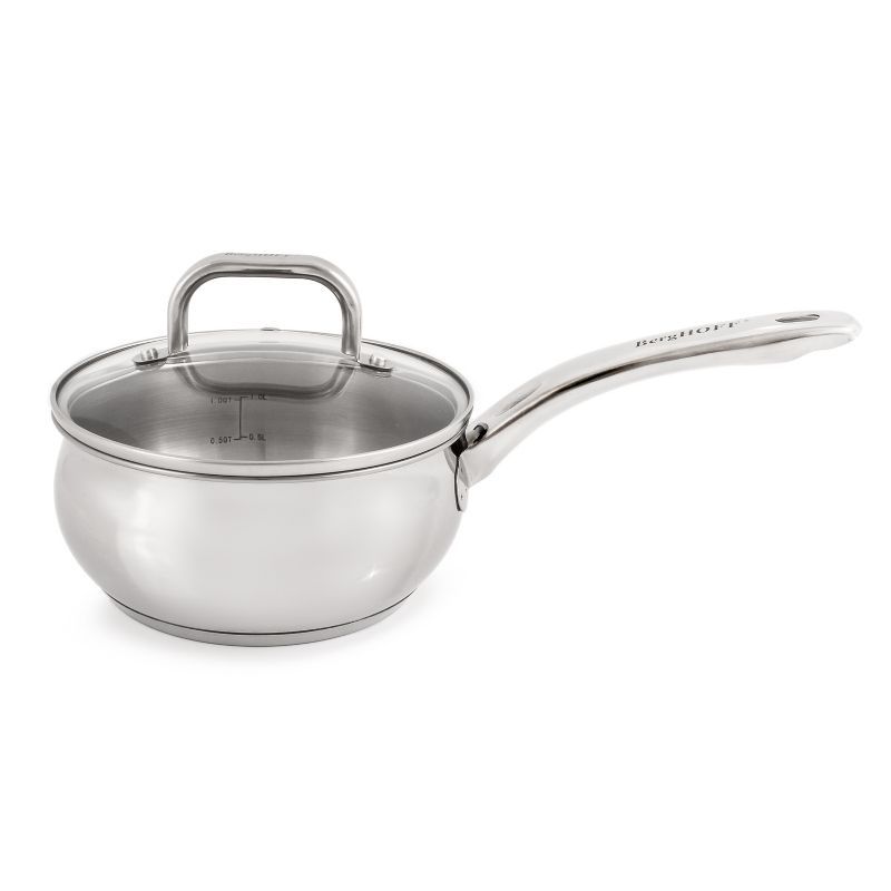 Belly Shape Stainless Steel Saucier with Glass Lid, 1.5 Qt