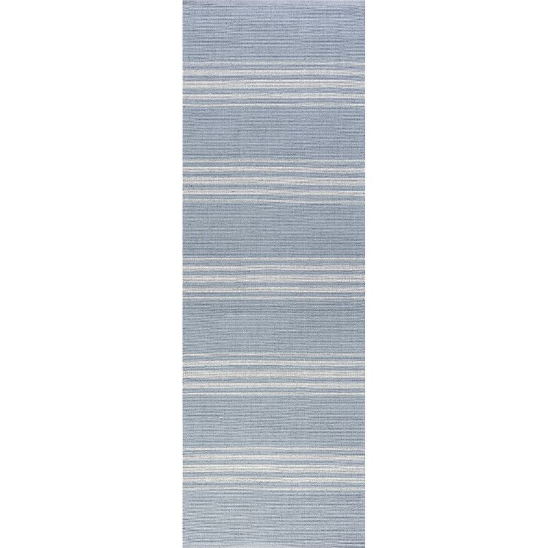 Handmade Blue and Gray Cotton Striped Runner Rug 2' 6" x 8'