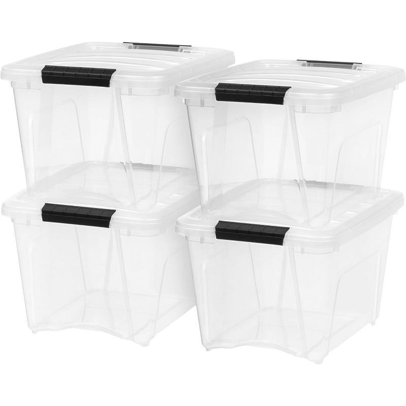 Clear 19qt Stackable Plastic Storage Bins with Lids and Buckles, 4 Pack