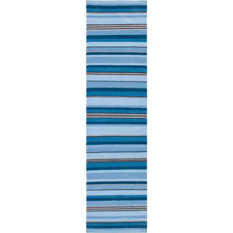 Blue Striped Flat Woven Wool Runner Rug