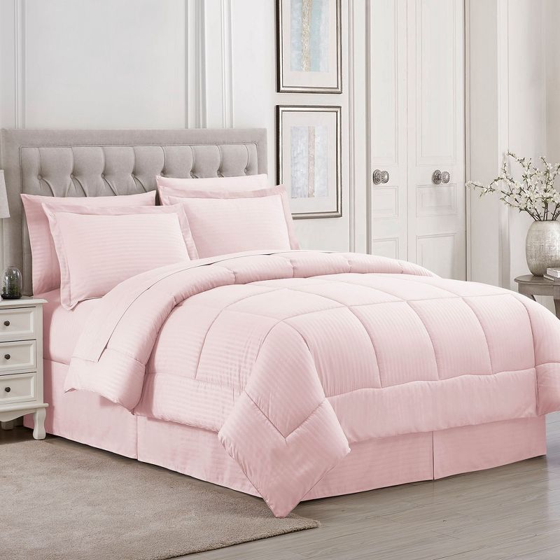King Size Pale Pink Down Alternative Microfiber 8-Piece Bed in a Bag Set