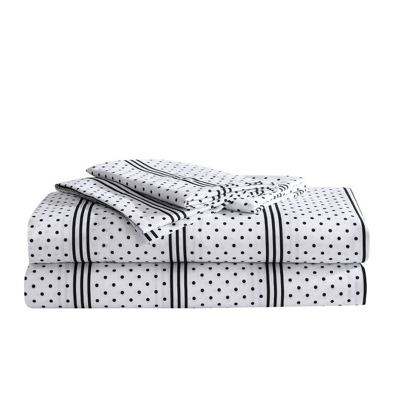 Twin XL Black and White Dotted Striped Microfiber Sheet Set