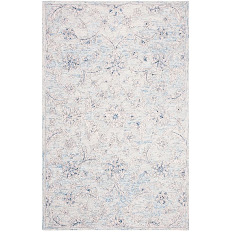 Light Blue and Ivory Hand-Tufted Wool Area Rug, 5' x 8'