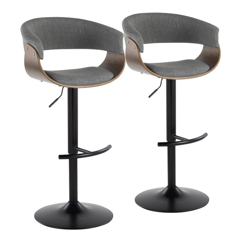 Set of 2 Adjustable Light Gray Walnut Swivel Barstools