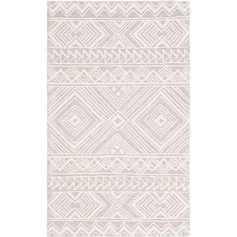 Gray and Ivory Hand-Tufted Wool Area Rug, 3' x 5'