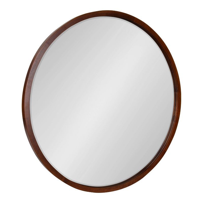 McLean 30" Round Walnut Wood Bathroom Vanity Mirror