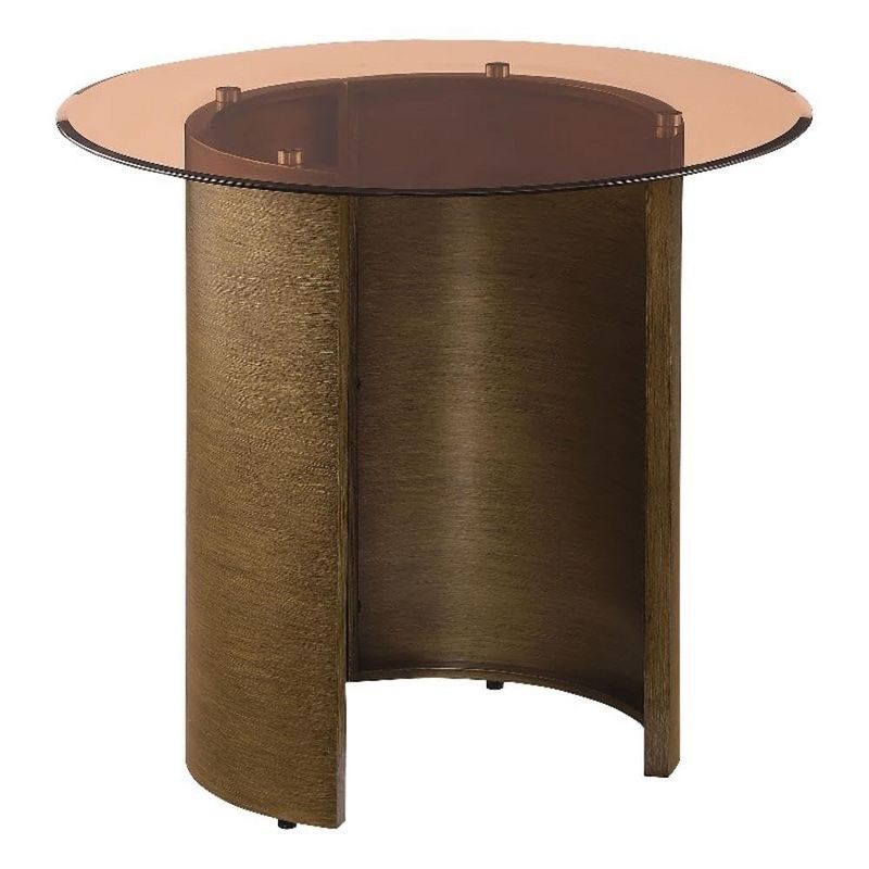 Morena Round Bronze Metal End Table with Tawny Glass Top