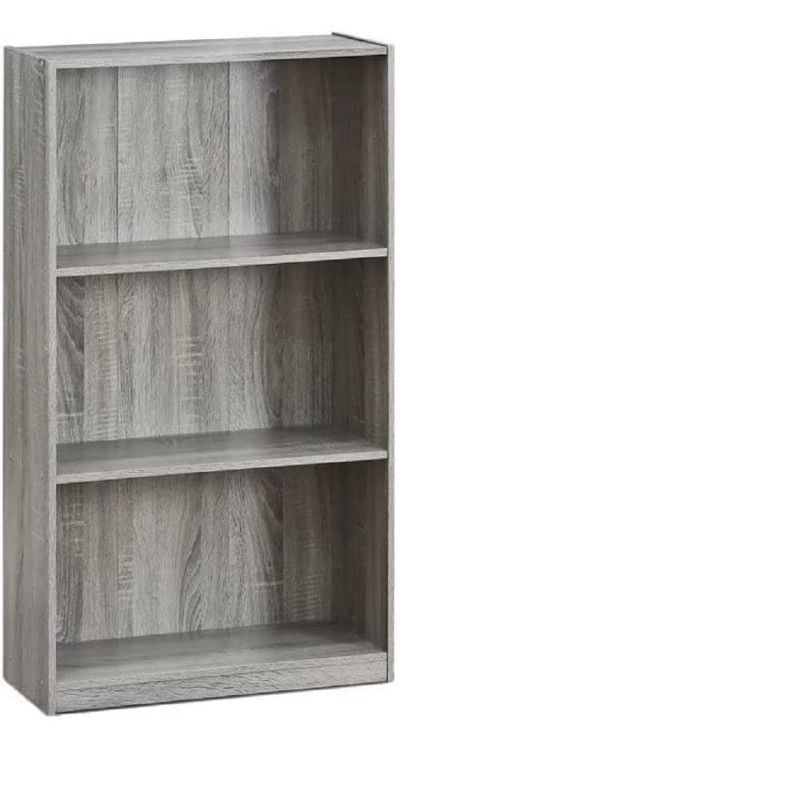 Gray 45" Engineered Wood 3-Tier Bookcase