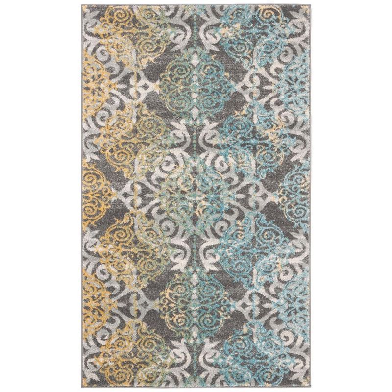 Grey and Ivory High Pile Synthetic Area Rug