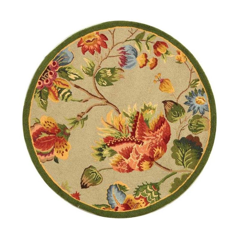 Sage Floral Tufted Handmade Wool Round Area Rug