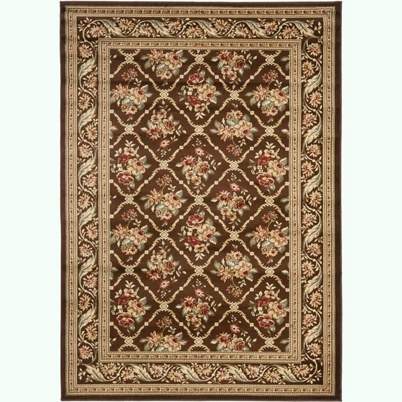 Traditional Floral Trellis Brown Synthetic Area Rug, 3'3" x 5'3"