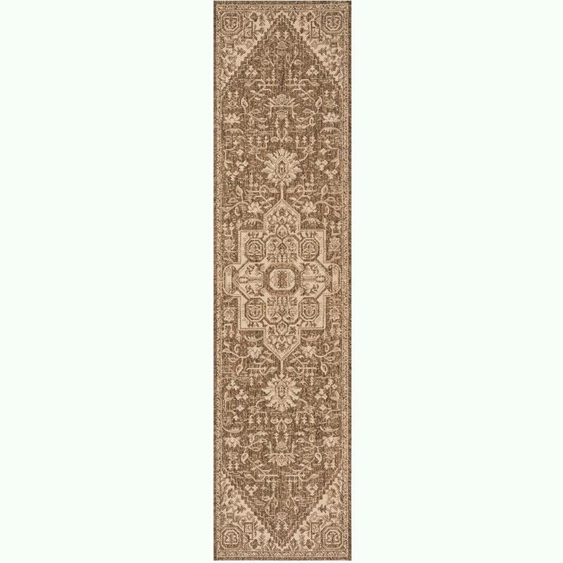 Cream and Beige Synthetic Medallion Runner Rug, 2'2" x 12'