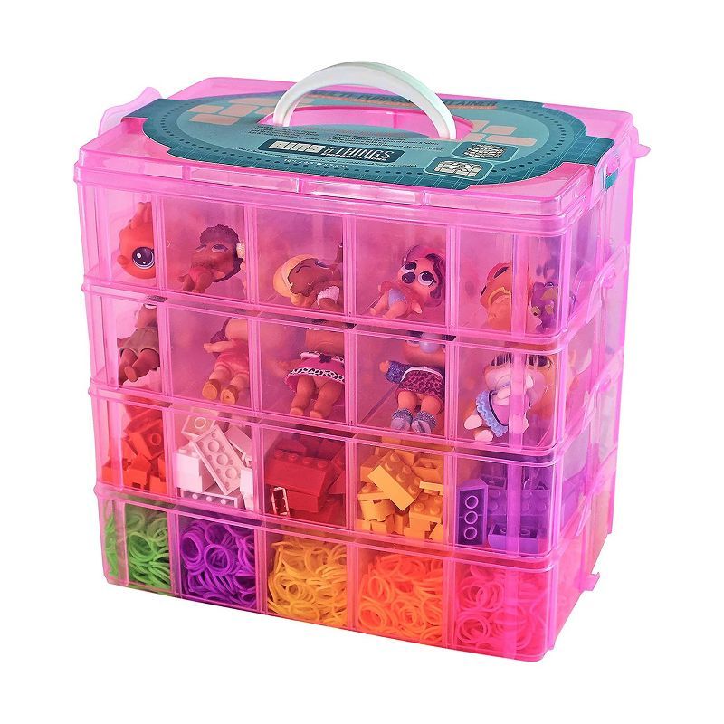 Pink Stackable Plastic Kids Organizer with Lidded Box