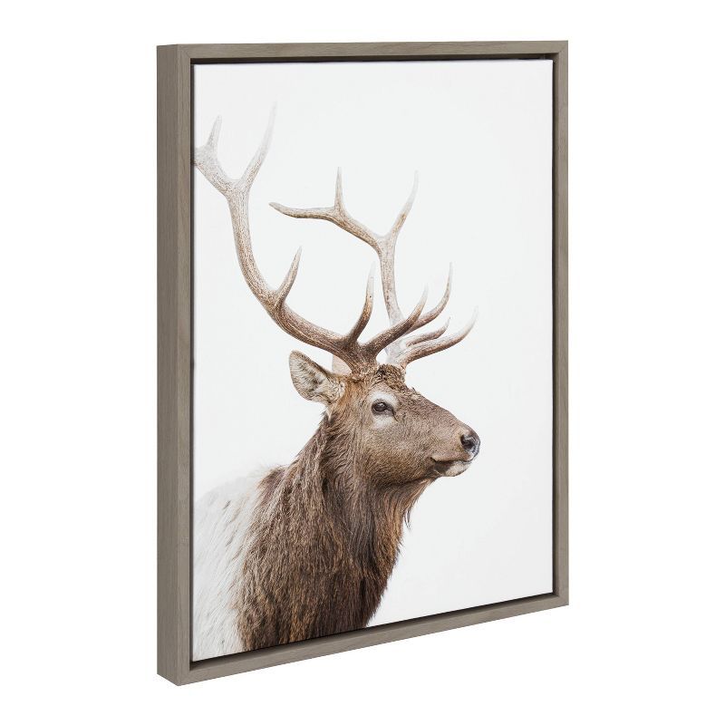 Sylvie Stag Profile Framed Canvas in Gray and White