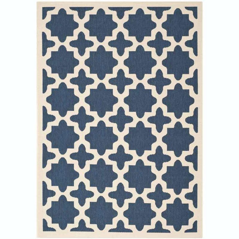 Navy and Beige Synthetic Easy-Care Indoor/Outdoor Area Rug 6'7" x 9'6"