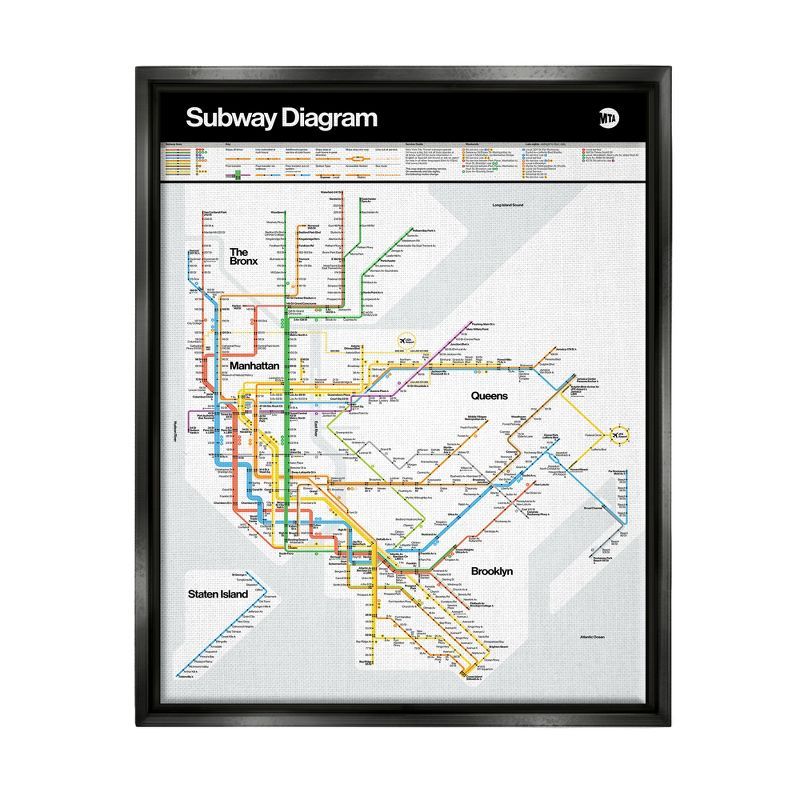 New York City Subway Map Framed Canvas Wall Art