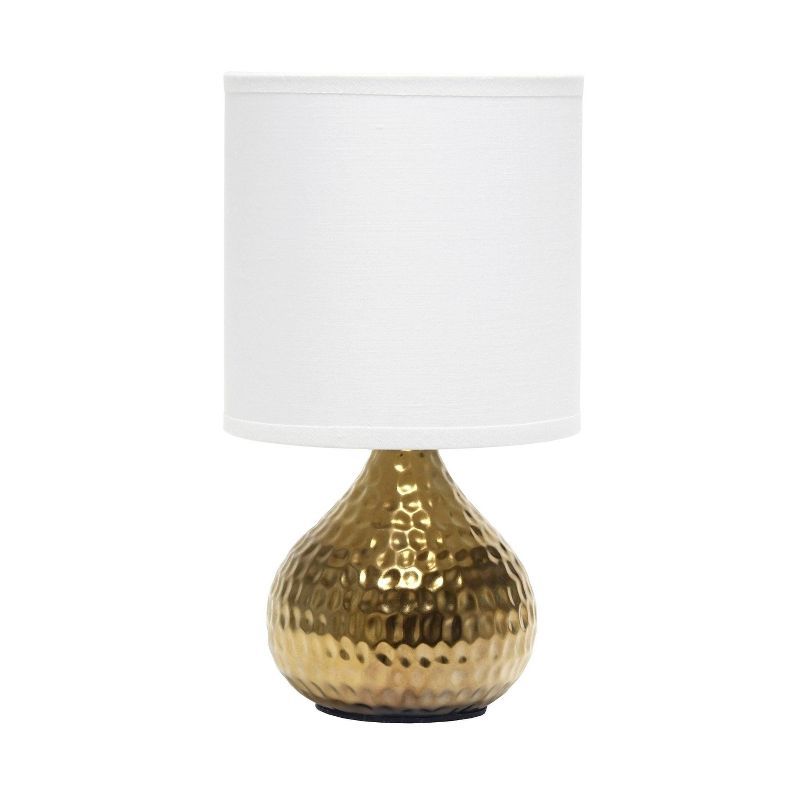 Hammered Gold Mini Table Lamp with White Fabric Shade