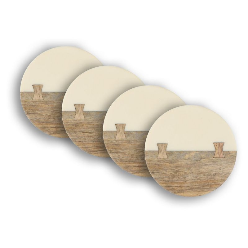 Round Wood and Resin 4" Coaster Set of 4