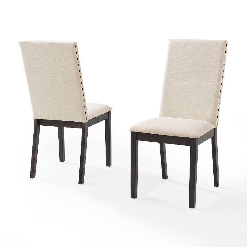 Beige Linen Upholstered Parsons Side Chair Set with Wood Frame