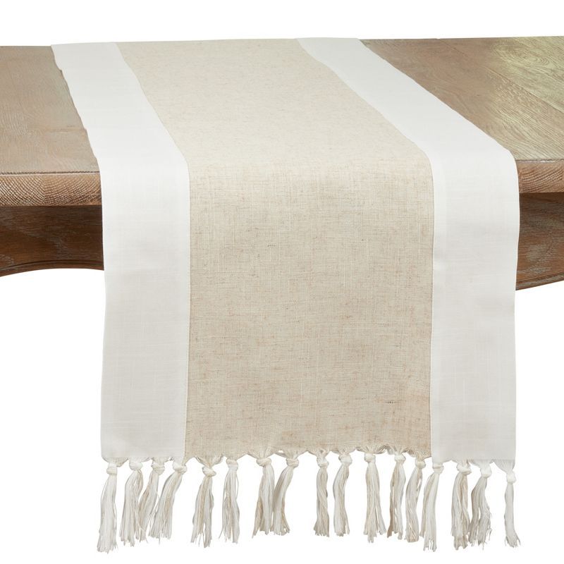 Natural Two-Tone Polyester Table Runner with Tassels