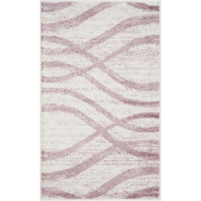 Cream and Purple Abstract Low Pile Area Rug