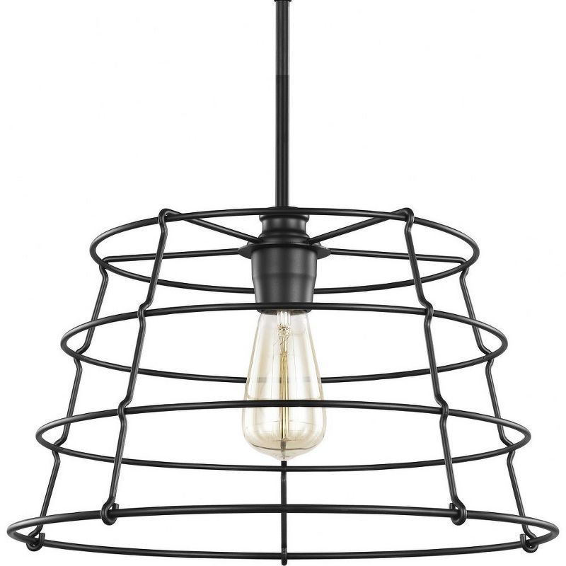 Farmhouse-Style Matte Black Wire-Frame Pendant Light 16.38 in
