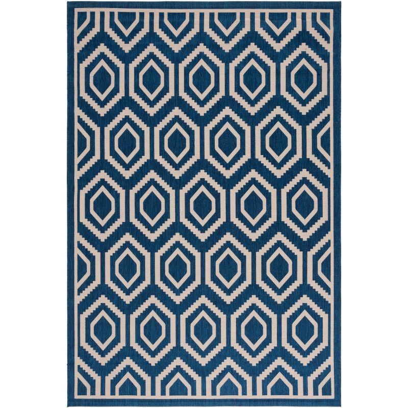 Navy and Beige Honeycomb Pattern Indoor/Outdoor Rug, 9' x 12'