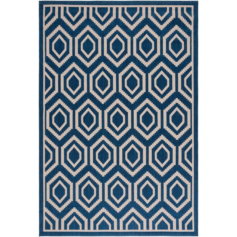 Navy and Beige Honeycomb Pattern Indoor/Outdoor Rug, 9' x 12'